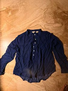 Navy Blue Textured Button-Up Shirt