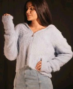 Cozy Fuzzy Zipper V-Neck Sweater