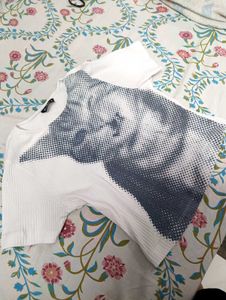 Graphic Print Cropped fitted top