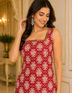 ✨Stylish Red Printed Kurta Set with Palazzo ✨ Crim