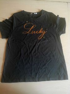 Black "Lucky" Beaded T-Shirt
