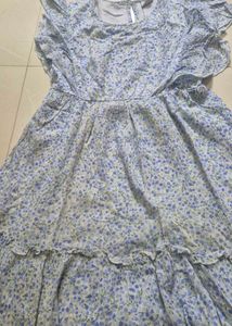 Blue Floral Tiered  Dress