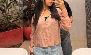 Peach Textured Button-Up Shirt