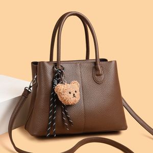 Chic Black Tote Bag with Bear Charm