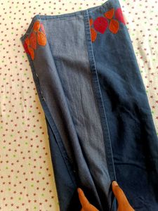Blue Denim Kurta with Orange Pants