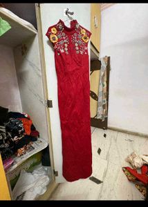elegant red embroiderey gown