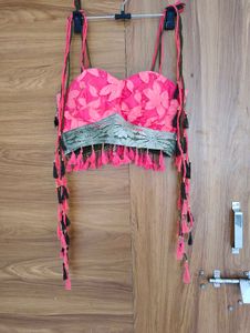 Vibrant Pink &amp; Olive Green Lehenga Choli Set