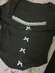Lulu and SkyChic Grey Square Neck Ribbed Top
