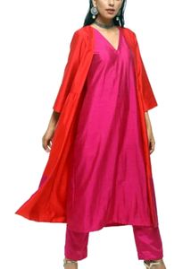 Truebrowns Red pink Jacket Kurta Set Of 3