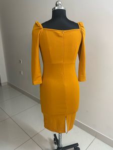 Puff Sleeve Square Neck Midi Dress