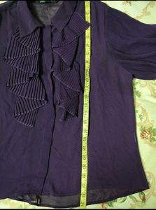 ZARA Deep Purple Pleated Ruffle Shirt