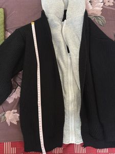 New Cozy Black Knit Cardigan with hoodie for L &amp;xl
