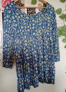 Blue Floral Print Mini Dress