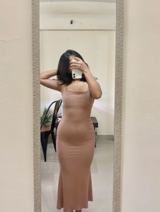 Nude Bodycon Maxi Dress