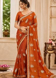 RUST COLOUR EMBROIDERED SAREE