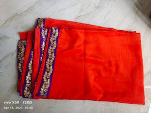 Pretty Fanta Orange Saree With Contrast Border