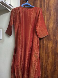 Embroidered Orange Silk Kurta