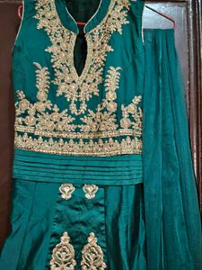 Elegant Emerald Green gown with dupata i