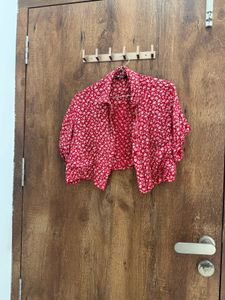Nuon Red Coquette Cropped Shirt