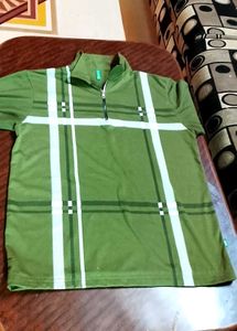 Green Plaid Half-Zip Polo Shirt