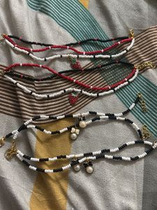 Beaded Anklets with Charms - Set of 7