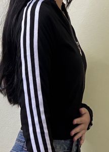 Black Track Jacket with White Stripes