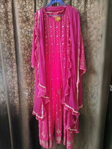 Anarkali Pink Bandhani Kurta with dupatta