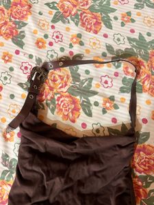 Stylish Brown tops with leather chain halter neck