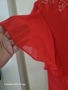 Red Beaded Neckline Top