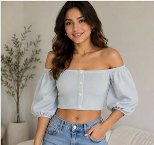 Cute Off-Shoulder Puff Sleeve Crop Top