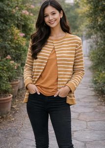 Striped Open Front Cardigan