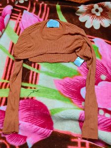 Orange Ribbed Knit Crop Top