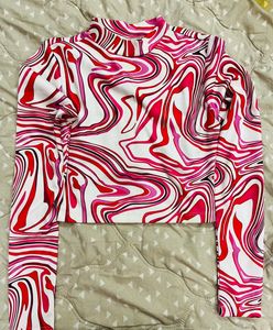 Vibrant Swirl Print Mock Neck Top