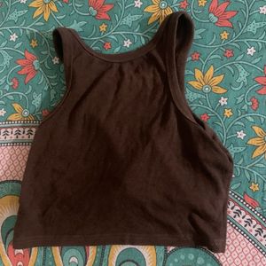 Brown Ribbed Cropped Tank Top