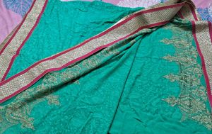 Stunning Teal Embroidered Sari Border