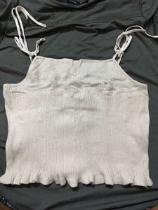 Cream Ribbed Cami Top