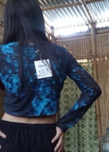 Stylish blue Tie-Dye Mesh Top