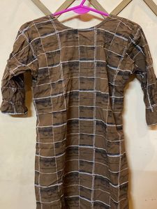 Brown Checkered Kurta