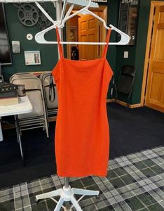 Vibrant Orange Square Neck Mini Dress