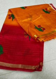 Vibrant Parrot Print Saree