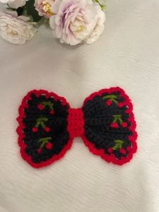 Handmade Crochet Cherry Hair Bow clip (1 pc)