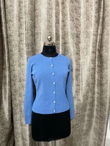 Imported Korean crew-neck blue cardigan