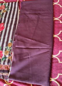 unstitched wine cotton suit with chiffon duppata