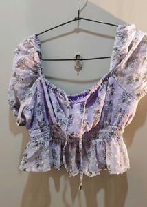 Chic Floral Print Smocked Crop Top