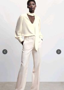Mango elegant Cream Bow Neck Blouse