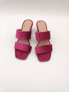 Chic Pink Velvet Block Heels