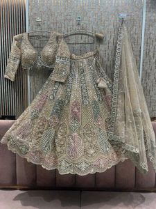 💫Beige Golden Lehga For Engagement 💫
