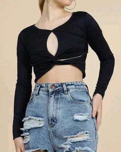Shein Full Sleeves Twisted Front Cut-Out Fitted To