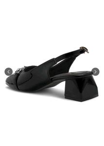 Chic Black Patent Heels with Gold Buckle