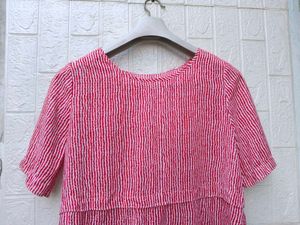 New with tag Korean Red Striped Peplum Top